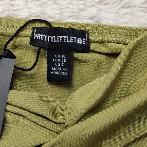 Shape Olive Slinky Acetate Ruched Front Mini Skirt Pretty Little Thing Size 6 - Picture 6 of 8
